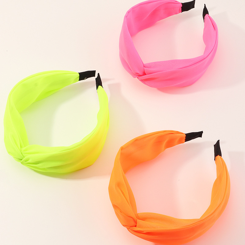 Fashion Solid Color Wide Brim New Fluorescent Color Mesh Headband display picture 1