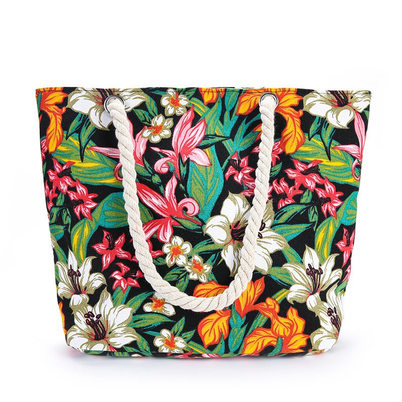 412g Weight Polyester Lining Material Women's Large Cotton Flower Beach Open Shoulder Bag