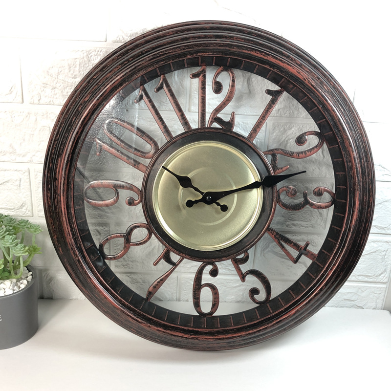16寸欧美风复古挂钟 北欧时尚欧式大气时钟表挂表 创意个性石英钟