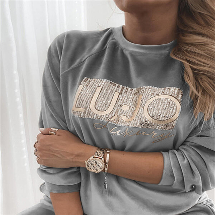 Women's Hoodies Sets Long Sleeve Sequins Printing Casual Solid Color display picture 6