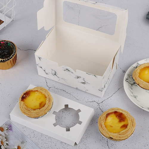Marbled 2-piece cup cake packaging box, window-opening transparent egg tart box, muffin cup box, baked pastries
