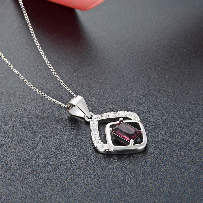 Japonés y coreano s925 collar de plata de la mujer elegante moda geométrica cristal colgante simple diamante incrustado joyería fuente fábrica