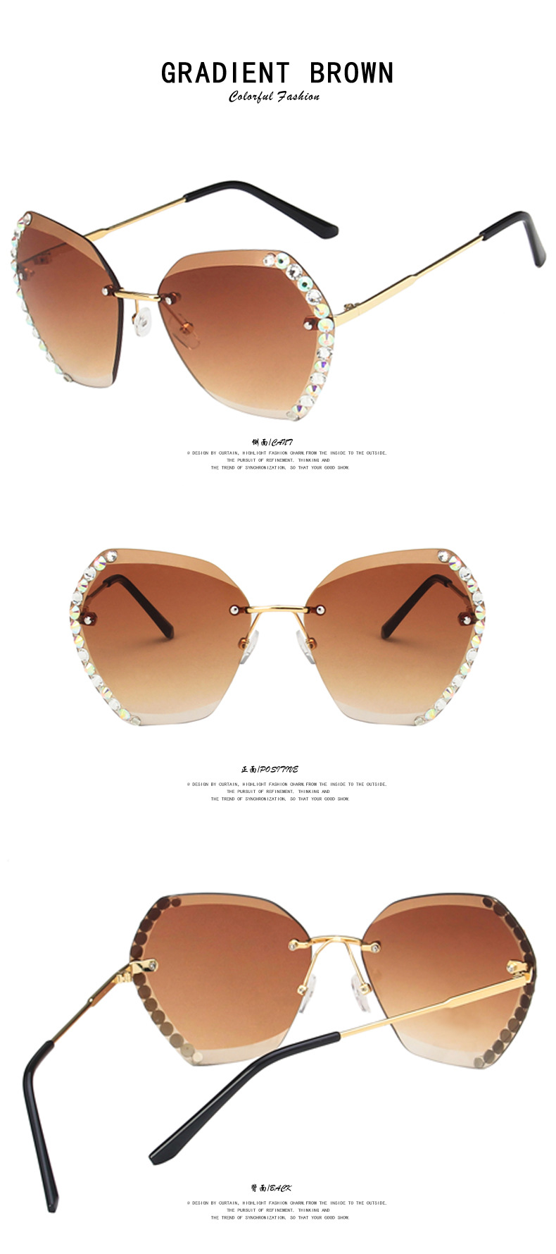 Rimless Diamond Sunglasses  Polygon Sunglasses  Piece Gradient Color Glasses display picture 1