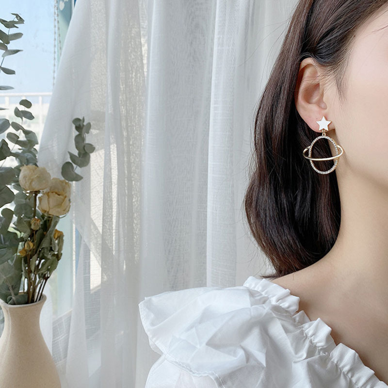 Korean Fashion  Rhinestone Planet Earrings Drop Oil Earrings Femininity Wholesale Nihaojewelry display picture 6