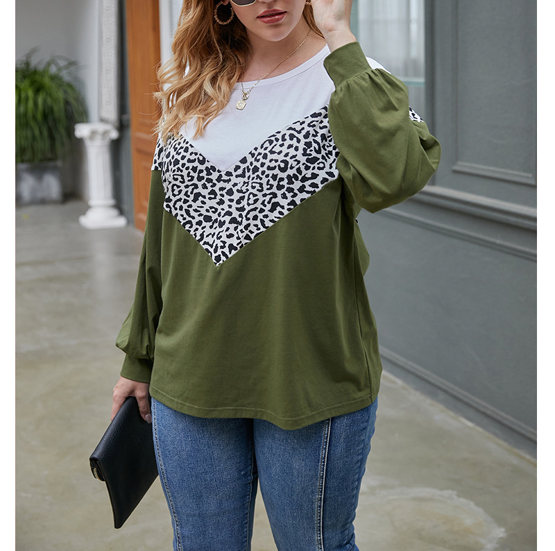 large size leopard print round neck T-shirt  NSQH7532