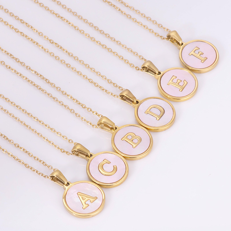 Simple Style Round Letter Stainless Steel Pendant Necklace Gold Plated Shell Stainless Steel Necklaces display picture 1