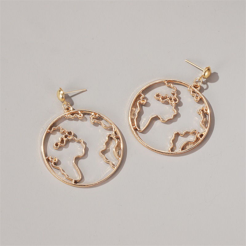 New Exaggerated Map Earrings Creative Design World Map Earrings Simple Round Hollow Earrings Wholesale Nihaojewelry display picture 5