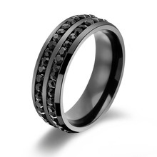 亚马逊ebay爆款热销嘻哈钛钢镶钻戒指电镀黑色有库存可一件代发