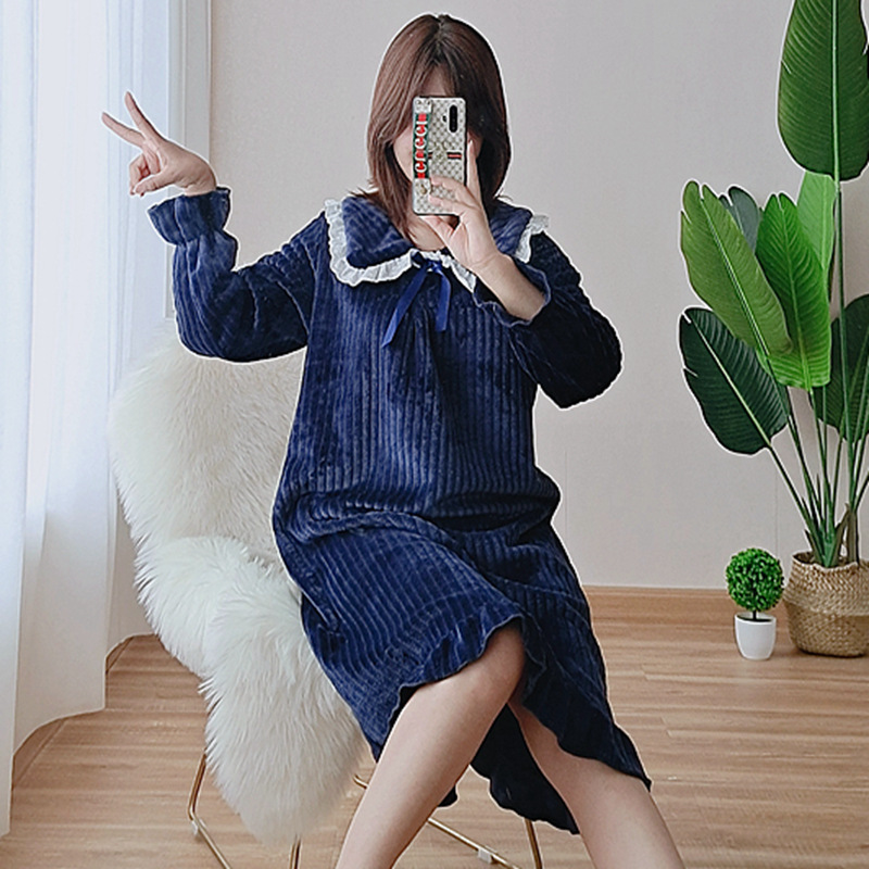 LJH女性紺-フランネル抽せんレースサイドスリーパー