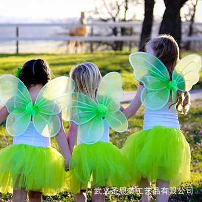 仙女和天使之翼女童 蝴蝶翅膀派对礼品 儿童演出金粉彩绘精灵背翅