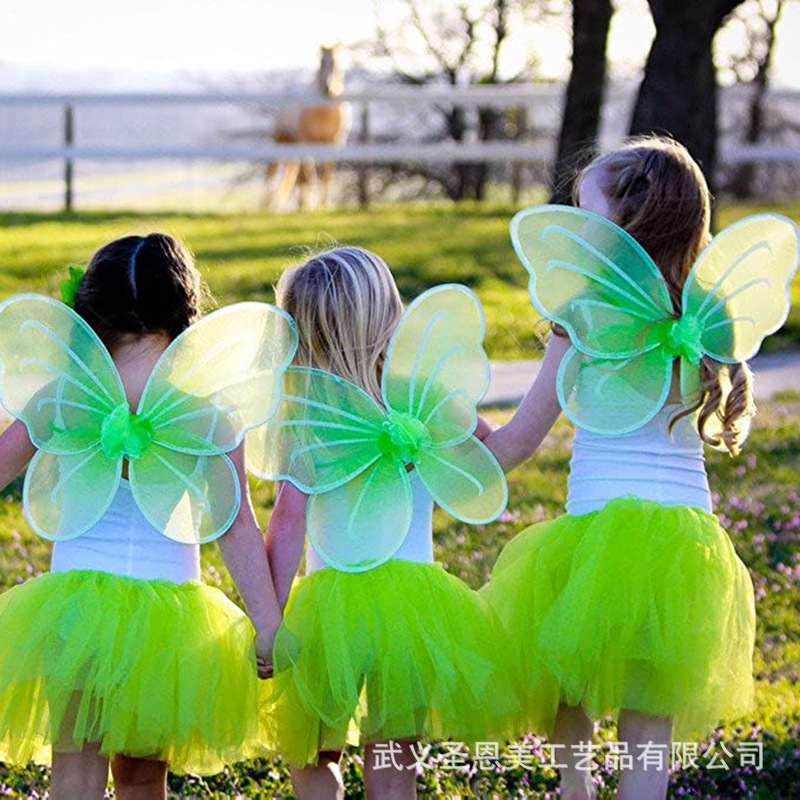 仙女和天使之翼女童 蝴蝶翅膀派对礼品 儿童演出金粉彩绘精灵背翅