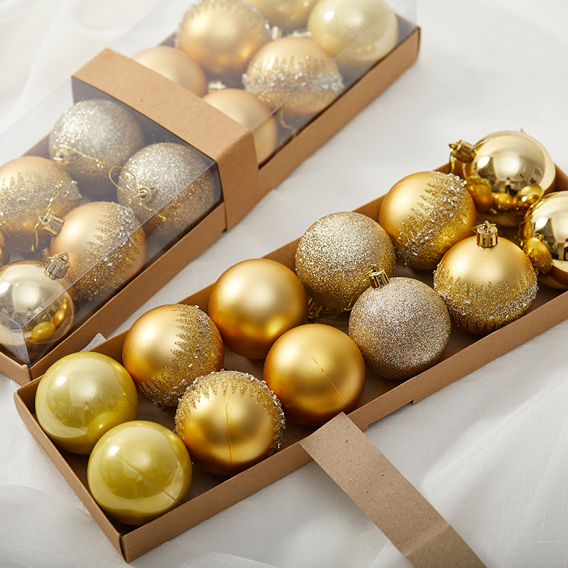 6cm 8cm bola de oro de Navidad bola pintada bola galvanizada dibujada a mano caja de regalo de decoración de Navidad colgante