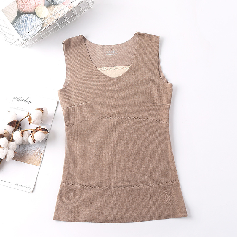 Otoño e Invierno de la calefacción de terciopelo forrado de lana térmica Chaleco de las mujeres sin costuras de doble capa delgada bottoming ropa interior más tamaño térmica Chaleco de las mujeres