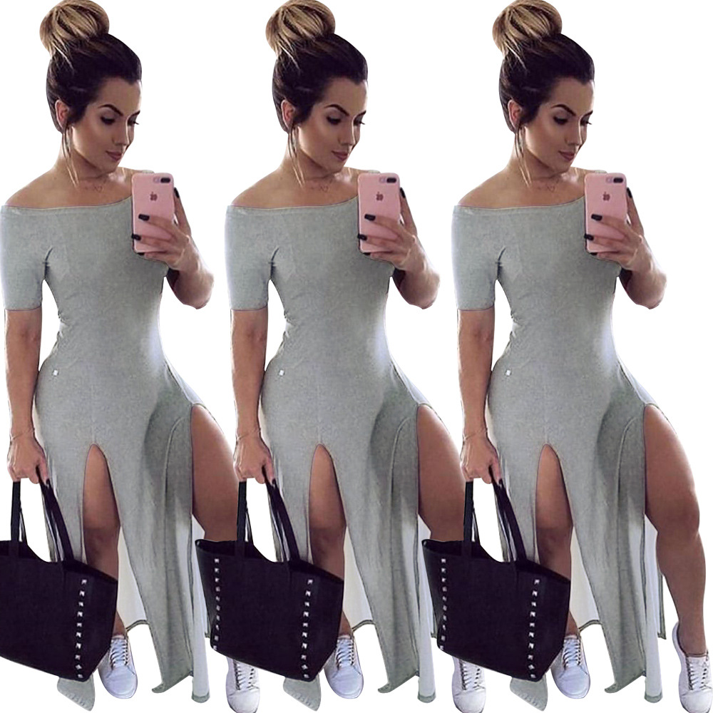 one-shoulder loose slit long dress NSWNY58563
