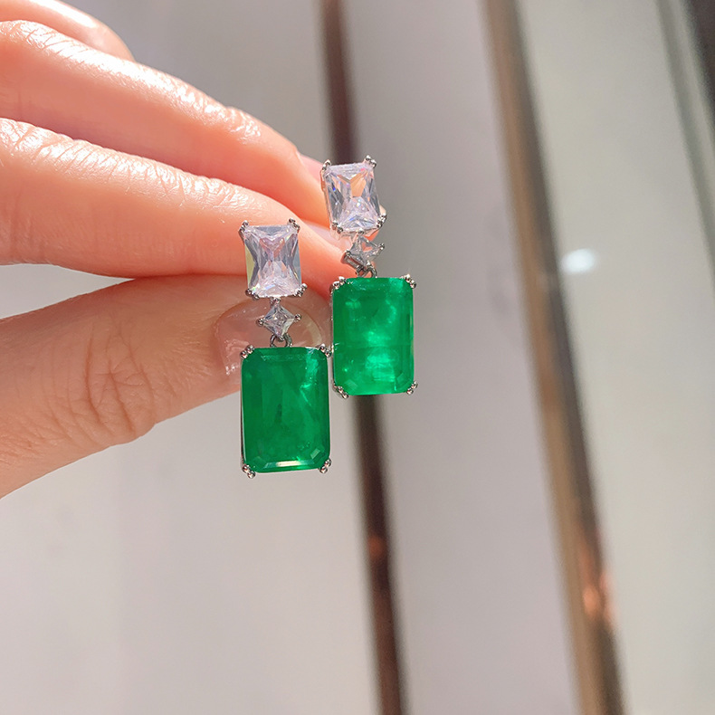 Square Pattern Retro Square Copper Gold Plated Inlay Zircon Drop Earrings 1 Pair