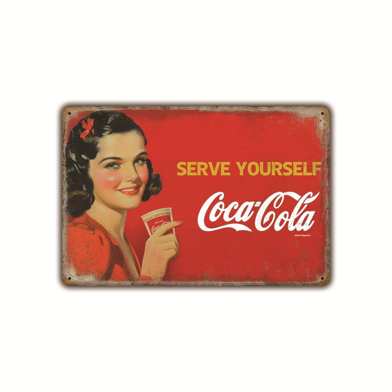 Безрамочная металлическая вывеска (Coca-Cola) ретро рекламный плакат, 20×30 см, винтажное декоративное украшение