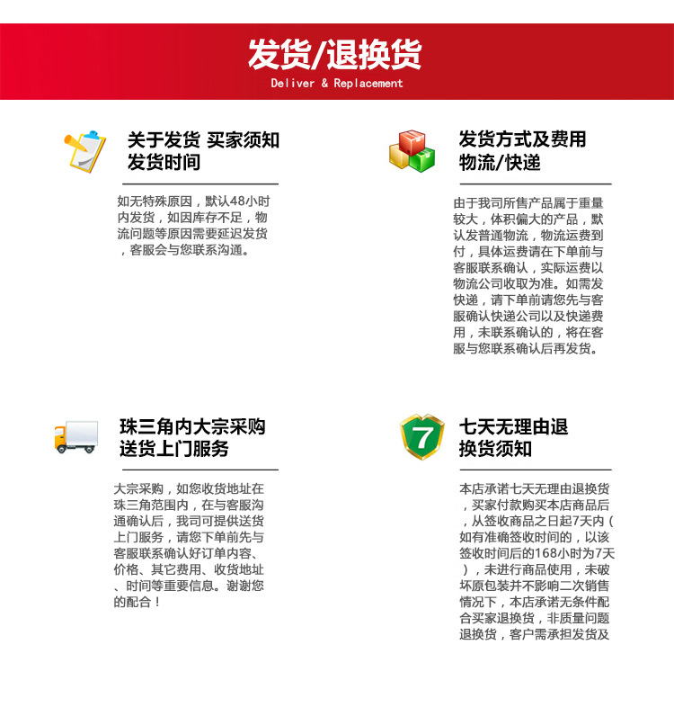 关于发货退货服务