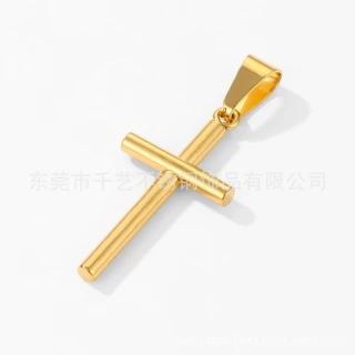 时尚镀金首饰 欧美热销十字架吊坠 长短双圆柱组合宗教信仰吊坠