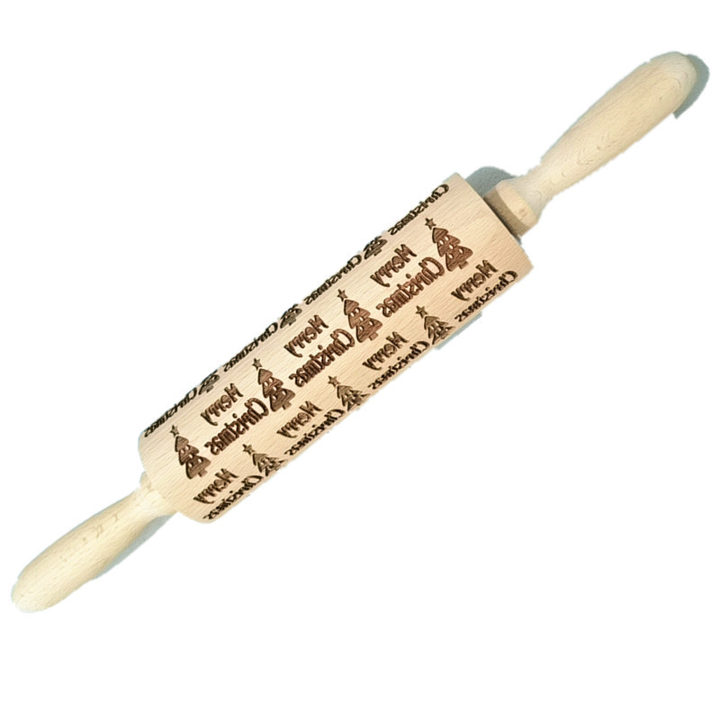 Madera Rolling pin haya grabado láser impresión Rolling pin relieve Rolling pin cuero Navidad fondant galleta presionando palo