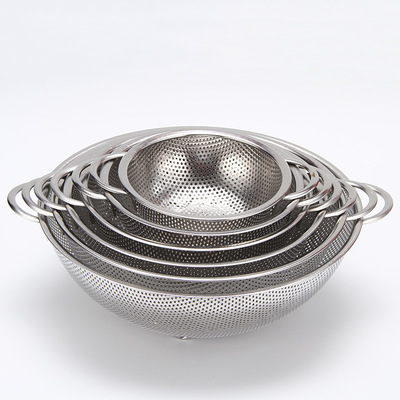 家用洗菜盆瀝水籃圓型沖孔加厚廚房簍子304不鏽鋼果蔬筐洗米篩