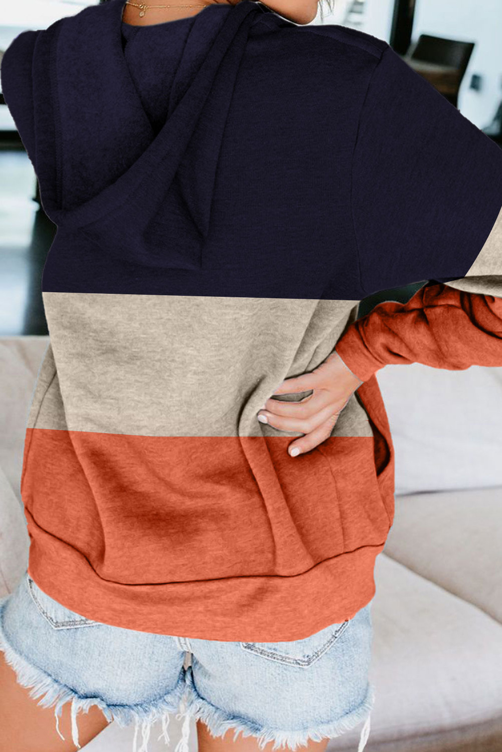 Otoño / invierno nuevo estilo de mujer casual de manga larga color de golpe suelto suéter con capucha NSSI2372