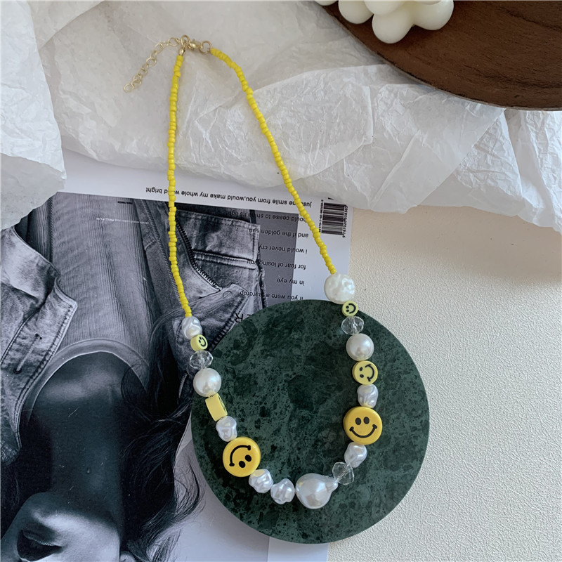 Baroque Pearl Necklace Yellow Smiley Necklace Irregular Smile Korean Style Clavicle Chain Wholesale Nihaojewelry display picture 3
