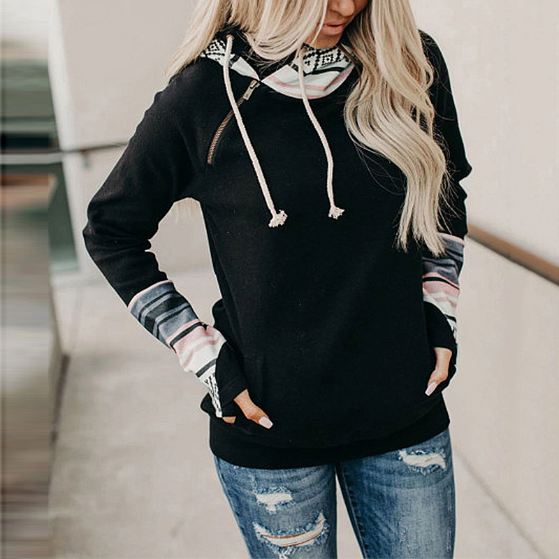 autumn and winter hot style women's printed stitching thickened all-match hooded sweater NSKX5791