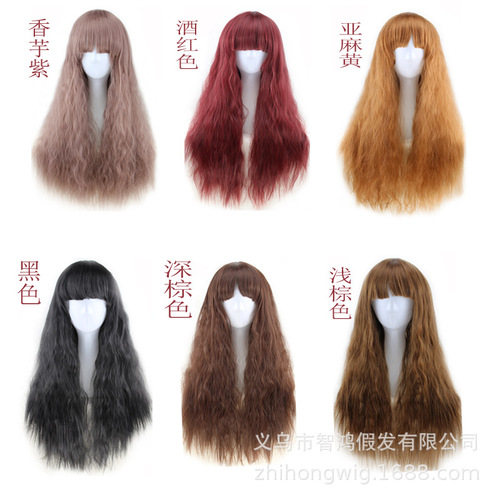 Full bangs, corn perm, long wig cover, instant noodle roll, air bangs, simulated fluffy wig head cover, whole top can be wholesaled