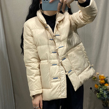 复古民族风手工盘扣立领白鸭绒外套女冬季新款宽松文艺短款羽绒服