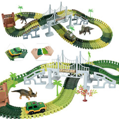 Foreign Trade Children's Electric Dinosaur Track Assembly Toy 144PCS Brain-Teasing with Car and Small Gate Suspension Bridge Accessories