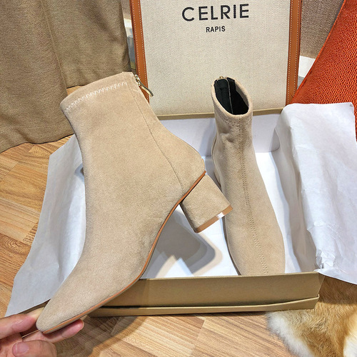 Fuhao Suede Short Boots Women's Thick Heel Women's Boots  New Style Round Toe Fashion Medium Heel Low-top Shoes Autumn and Winter Women's Boots