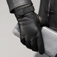 Men's Autumn/Winter Fleece-Lined, Warm Leather Gloves for Driving, Motorcycle Riding, and Touchscreen Use – Featuring a Suede-Like Grain on Top-Grade Sheepskin