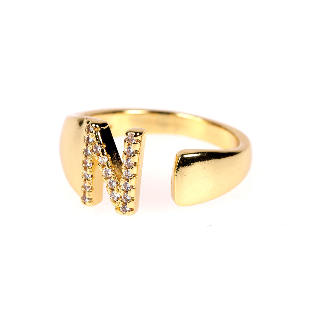 Nuevo Anillo Ajustable De Diamantes De Oro Abierto De 26 Letras display picture 4