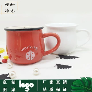 复古马克杯 仿搪瓷杯 创意陶瓷大号水杯 翻口牛奶杯茶杯茶缸杯子