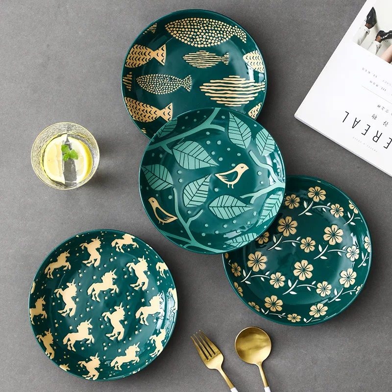 Dinner Plate, Ceramic, 20.6 cm, Green Decorative Tableware for Home