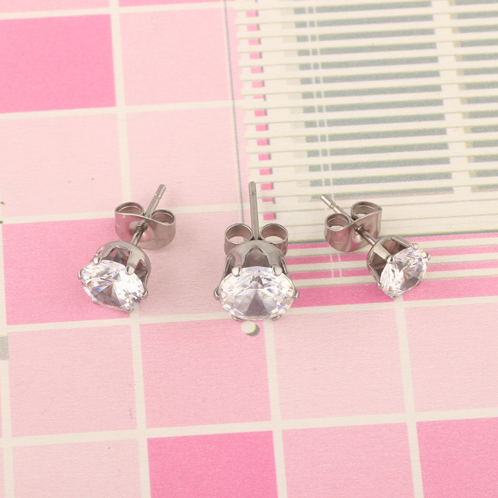 Cross border Korean Simple Round Zircon Earrings for Men and Women Ear Jewelry detail image 8