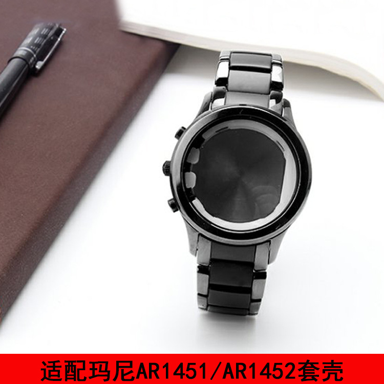 Ceramic watch band Butterfly Man Fit Mani AR1452/1451 suit watch case Dial black