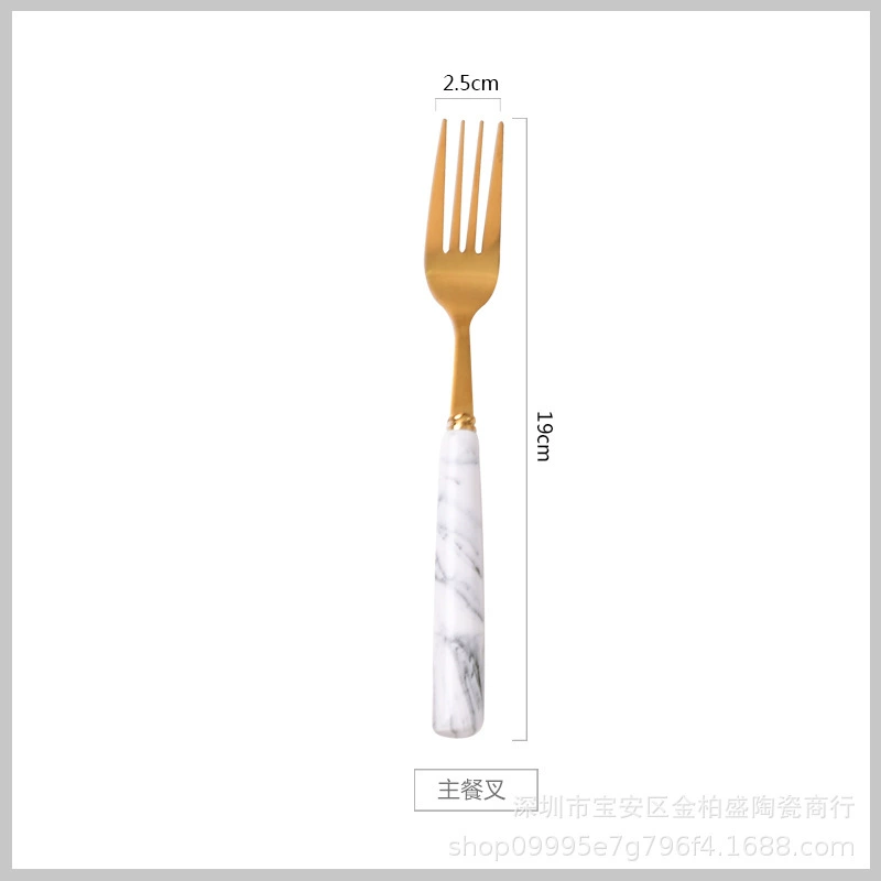 Tableware stainless steel — Ceramic-handle cutlery, marble patterns, coffee & fruit forks, 5-piece sets