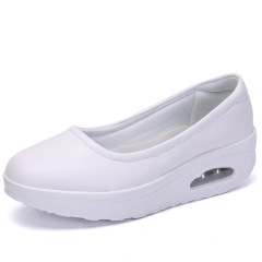 Foreign trade nurse shoes breathable thick sole heightening rocking shoes women's leather spring and autumn air cushion white casual shallow mouth shoes