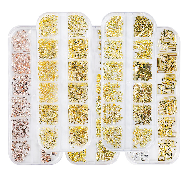 Taifei manicura nuevo japonés 12-rejilla clavo remache joyería traje aleación sólido semicírculo parche de metal