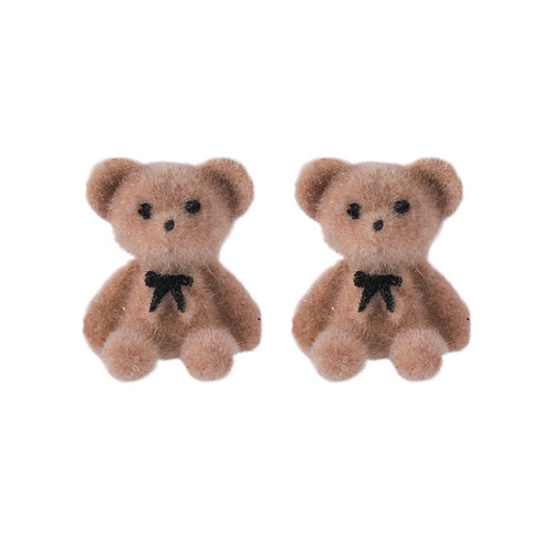 Cute flocked bow bear earrings Japanese and Korean cartoon girl earrings autumn and winter versatile Internet celebrity plush ear jewelry