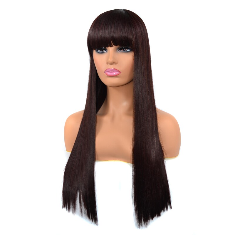 European and American straight bangs long straight hair wig headgear tail straight hair personality headgear long hair flat bangs headgear