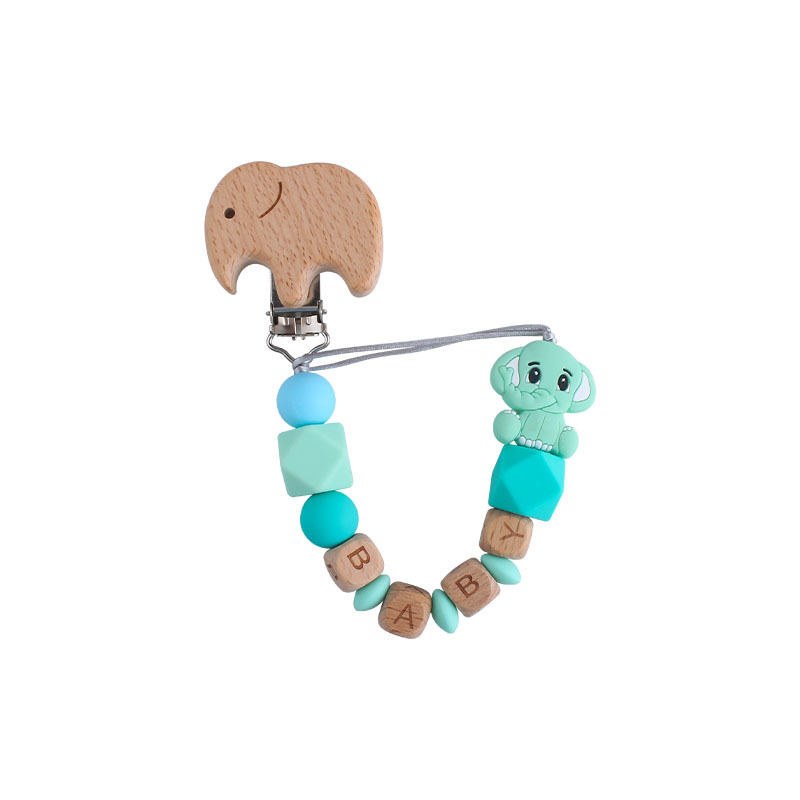 New Beech elefante chupete clip Beech carta bebé nombre elefante silicona mordedor molar juguete