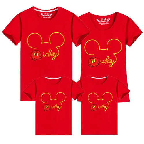  new parent-child summer clothing cartoon Mickey cotton short-sleeved family of three family wear round neck T-shirt mother and daughter