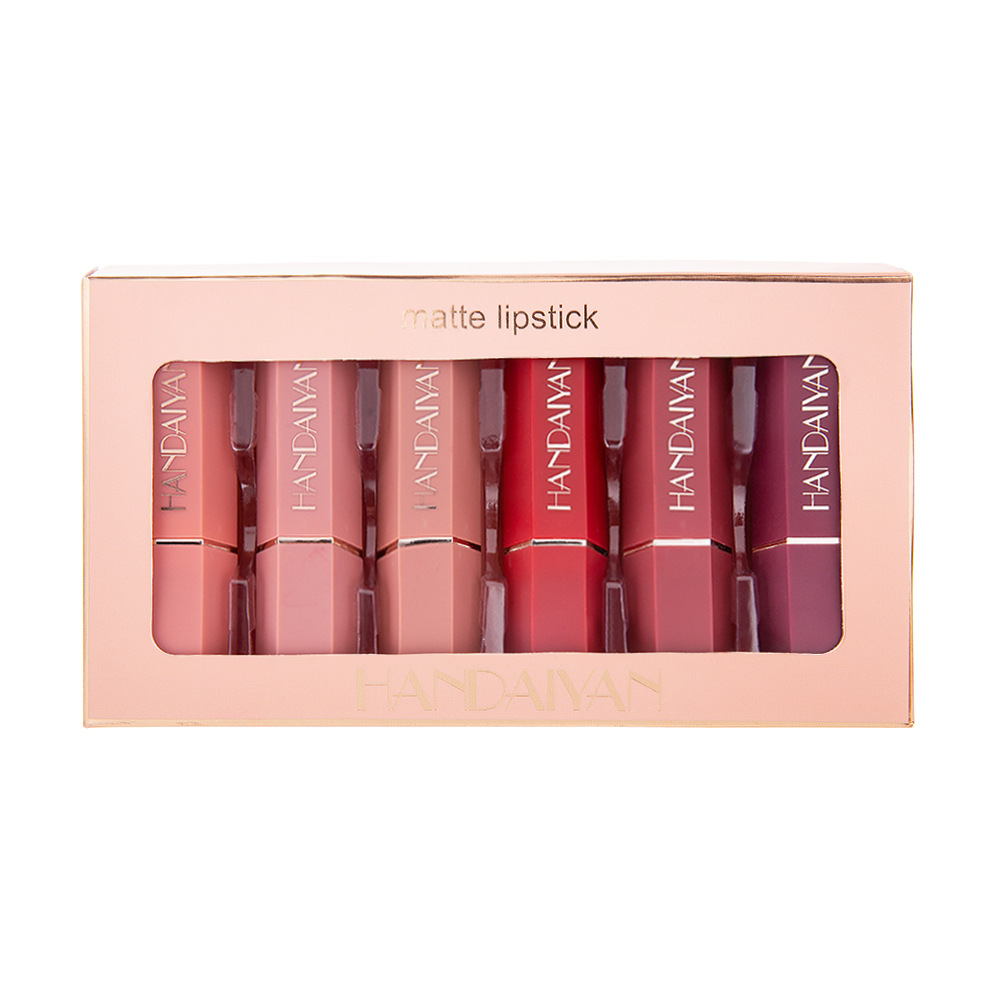 Solid Color Pattern Stylish And Compact Six-pack Matte Waterproof Non-stick Cup Lipstick