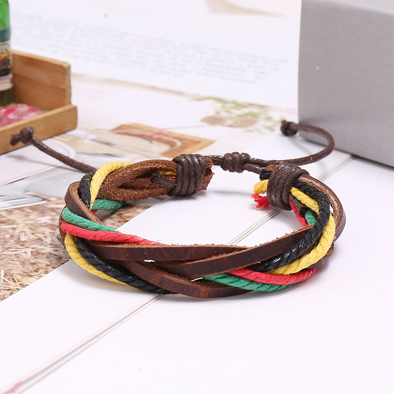 Korean Simple And Versatile Women's Leather Hand-woven Retro Color Couple Jewelry Bracelet Nihaojewelry display picture 3