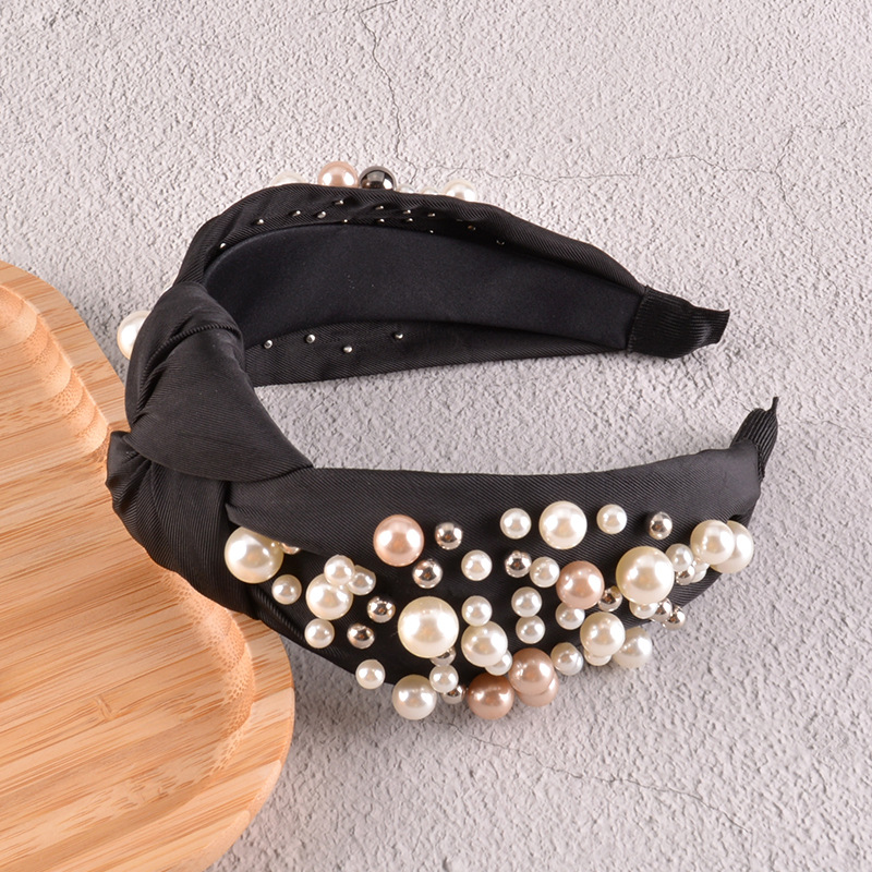 Fashion Pearl Knotted Solid Color Headband display picture 5