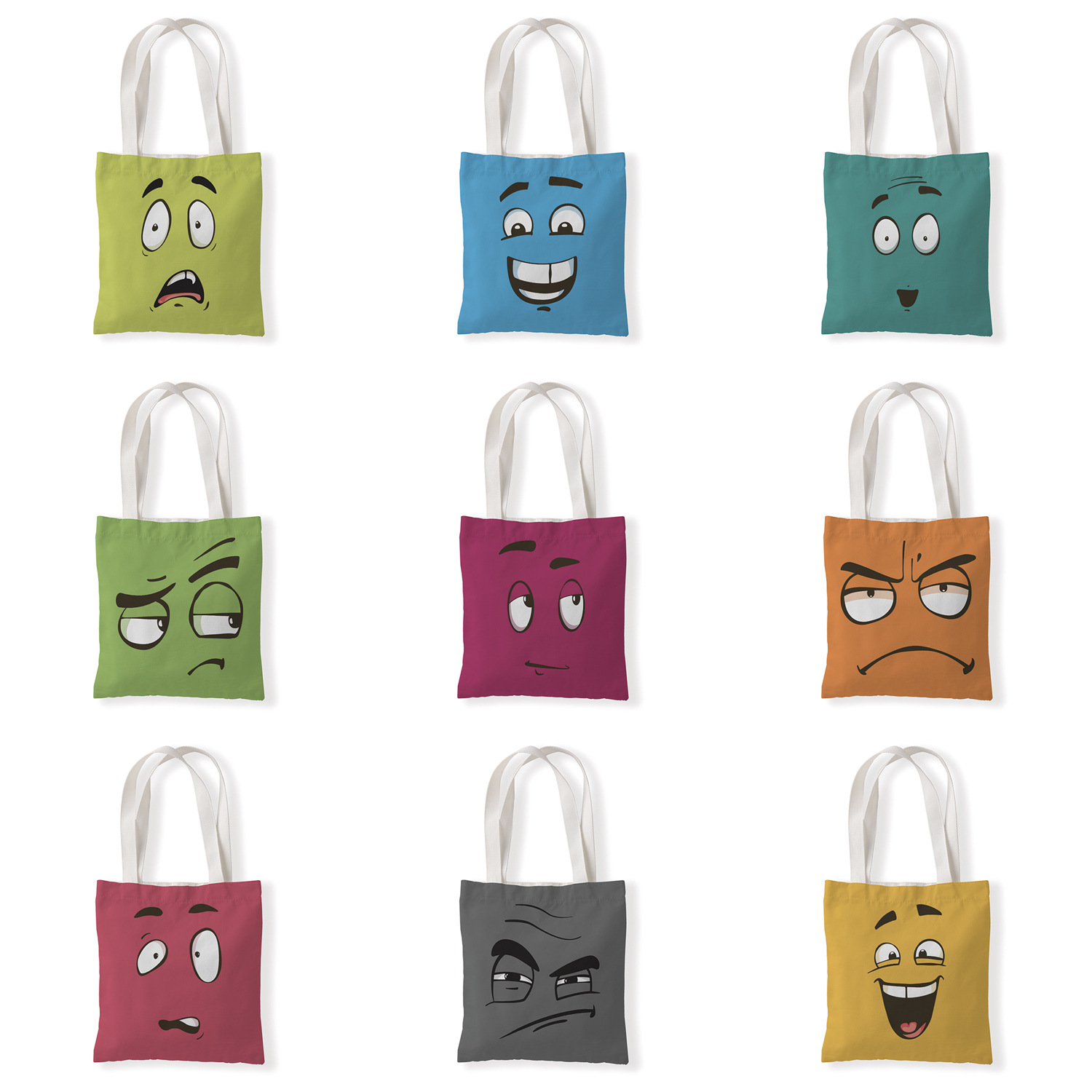 彩色表情印花帆布袋单肩学生小手拎包零钱袋休闲百搭女包