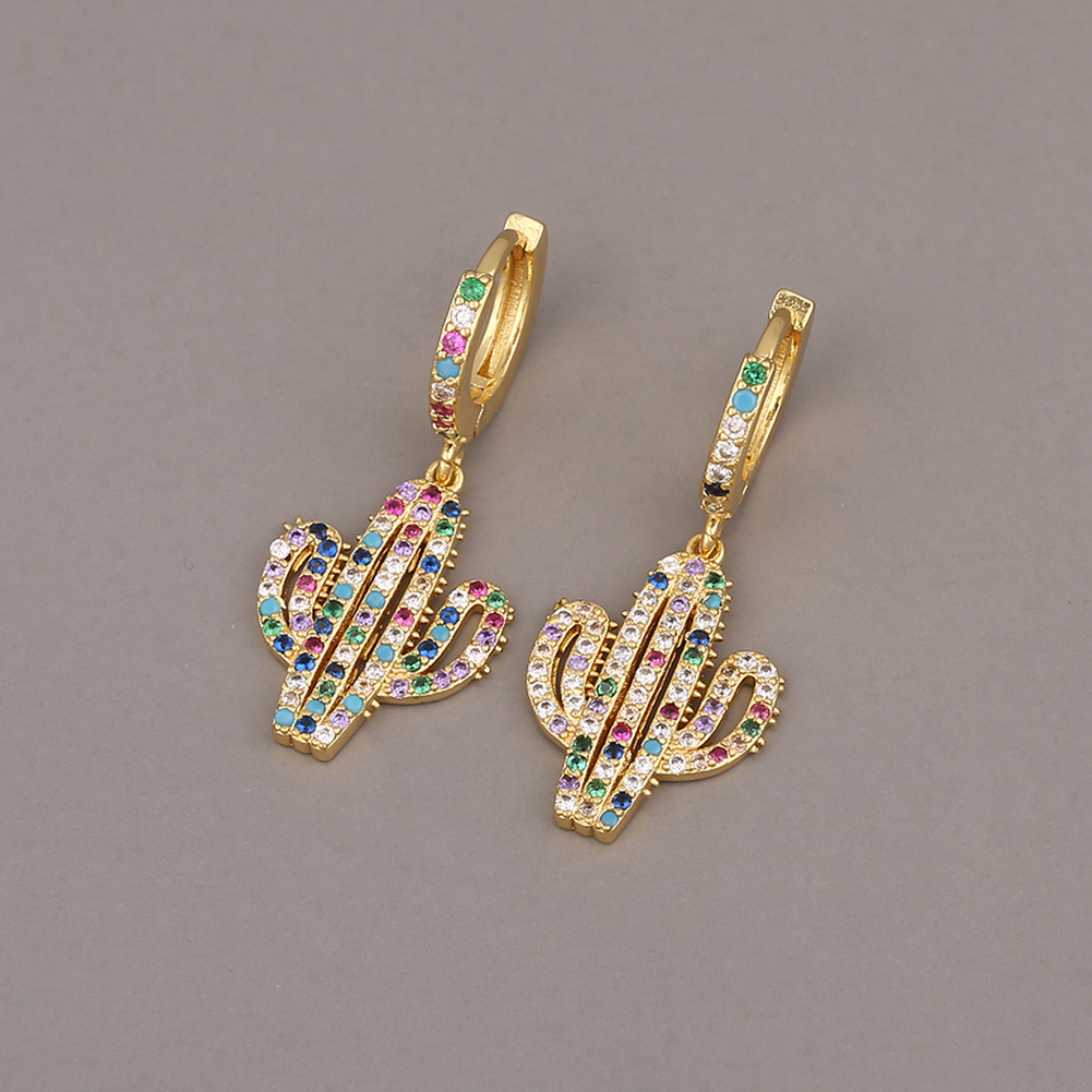 Boucles D&#39;oreilles En Zircon Incrusté De Cuivre Cactus Géométrique display picture 3