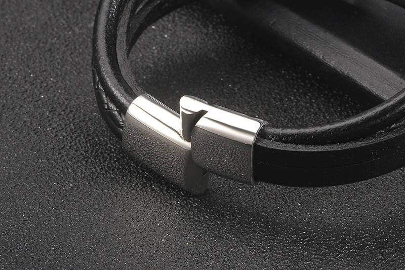 Fashion Woven Multilayer Leather Stainless Steel Magnetic Clasp Leather Bracelet